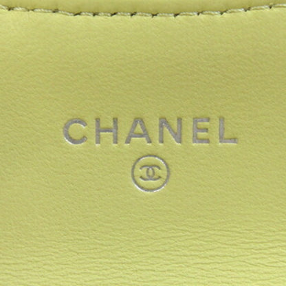 Chanel Card Case Matelasse Classic Flap Ap0214 Yellow Lambskin Business Holder Coin Coco Mark