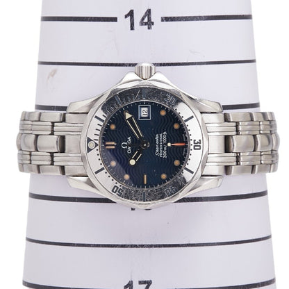 Omega Seamaster Guilloched Quartz Watch With Navy Dial And Stainless Steel
