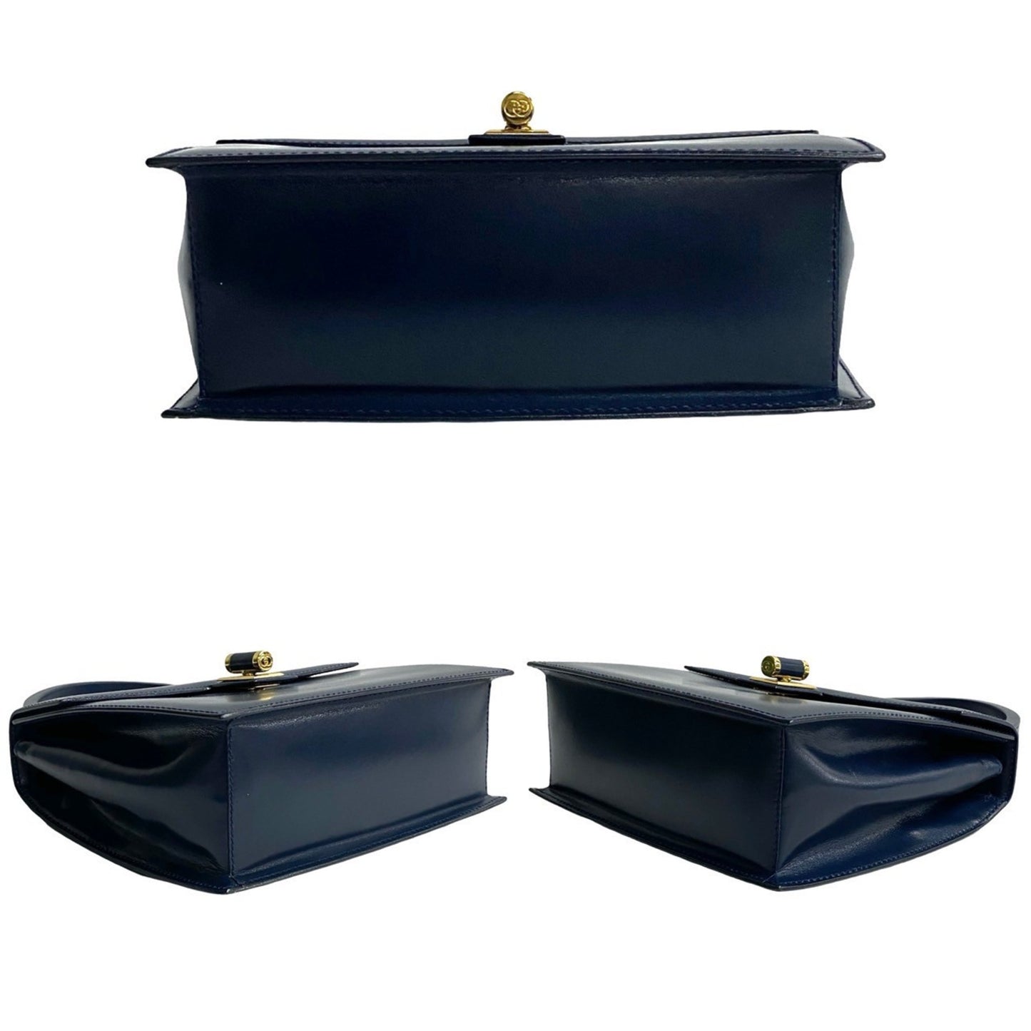 Gucci Old Gucci Gg Logo Hardware Leather Genuine Handbag Navy 86472