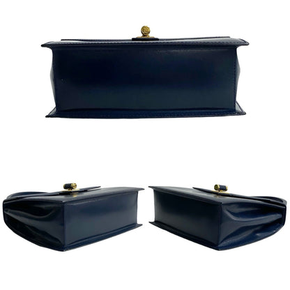 Gucci Old Gucci Gg Logo Hardware Leather Genuine Handbag Navy 86472