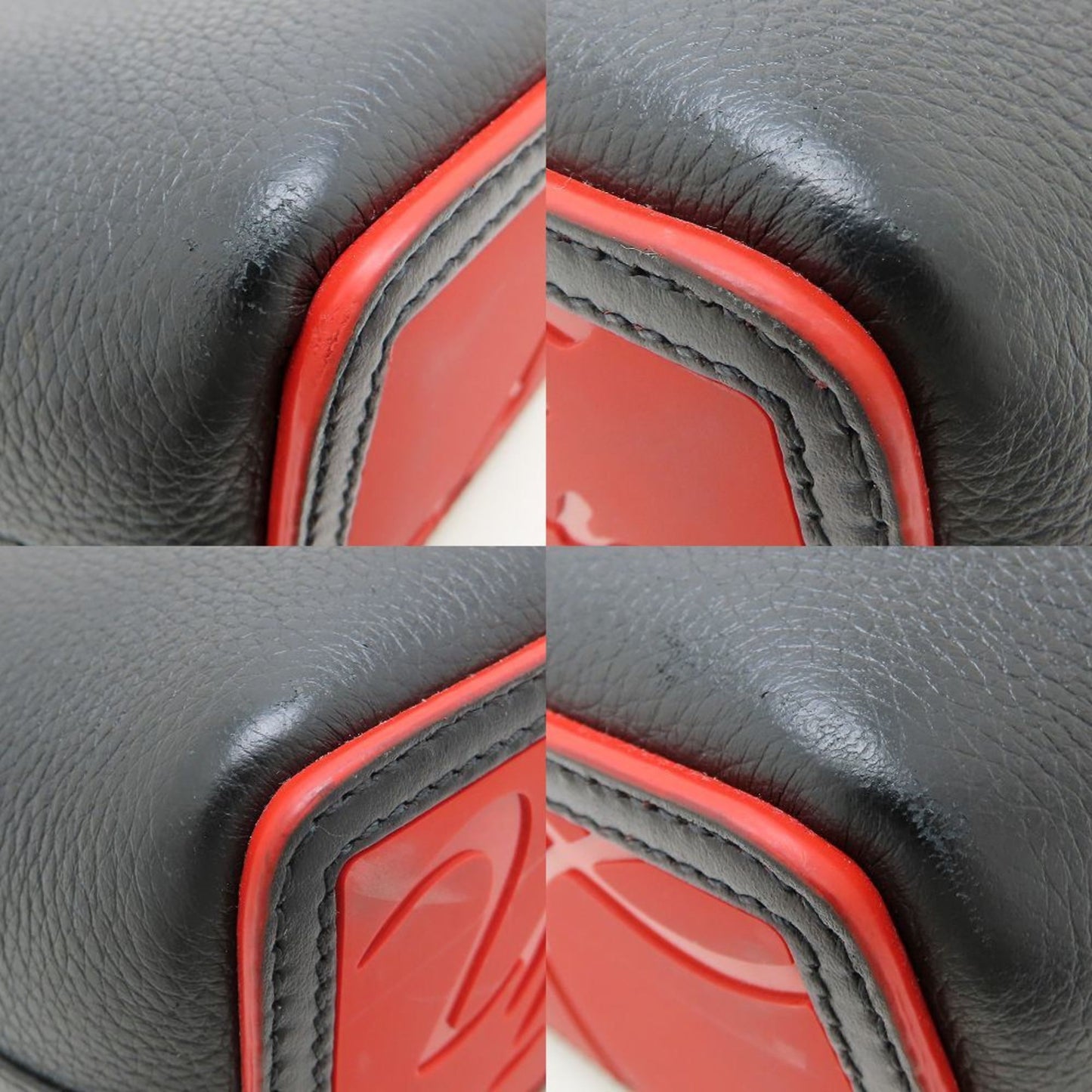 Christian Louboutin 3205221 Handbag Studs Leather Black Red 352338