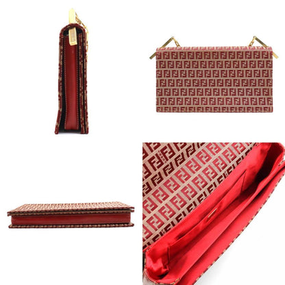 Fendi Handbag Zucchino Canvas Metal Beige Red Gold