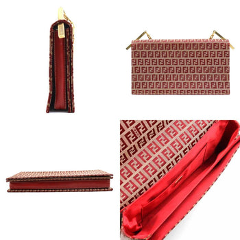 Fendi Handbag Zucchino Canvas Metal Beige Red Gold