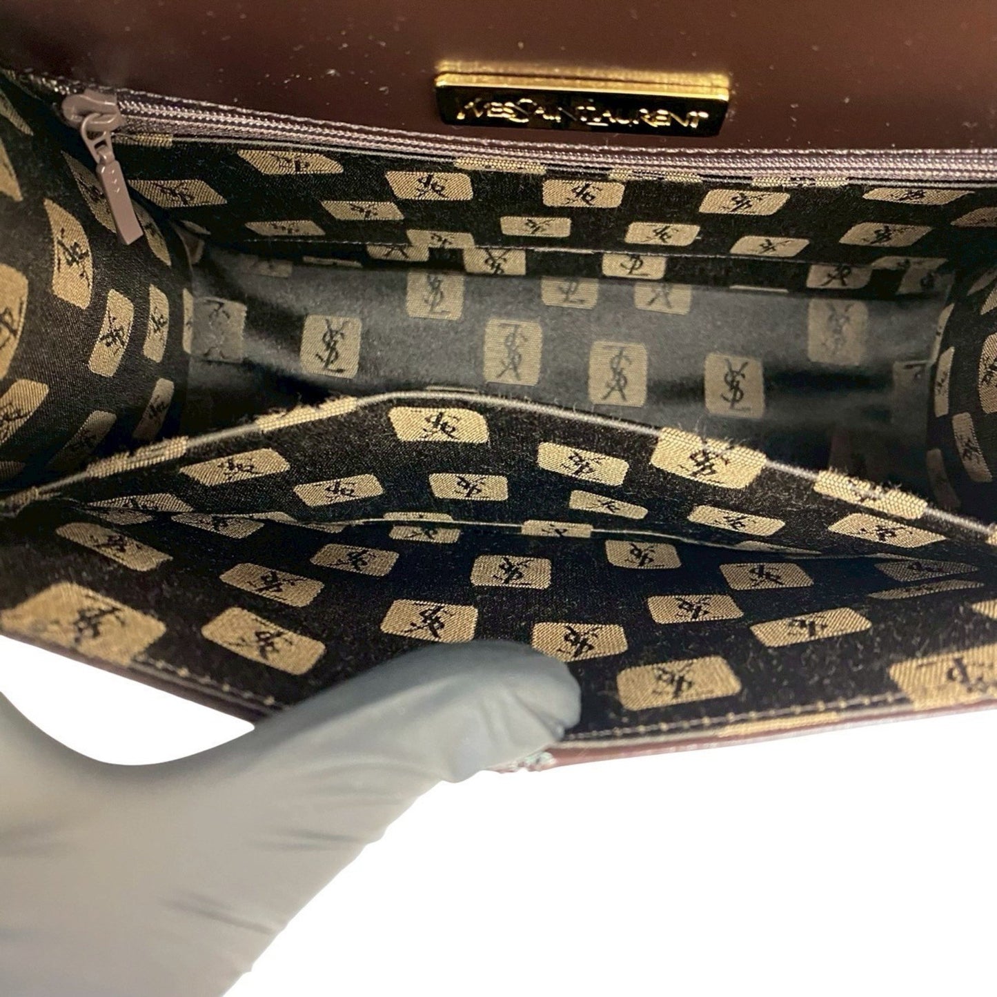 Yves Saint Laurent Ysl Logo Hardware Genuine Leather Handbag Brown 06612