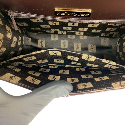 Yves Saint Laurent Ysl Logo Hardware Genuine Leather Handbag Brown 06612