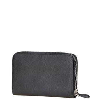 Prada Triangle Logo Plate Long Wallet Round Zipper Black Leather
