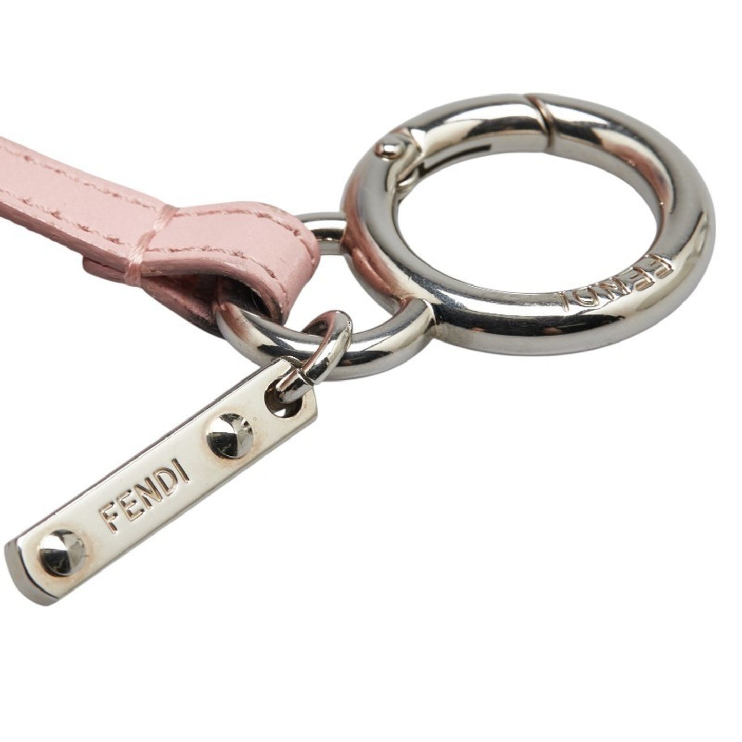 Fendi Pom-Pom Charm Key Ring Keychain 7Sr45R Pink Blue Fur Leather