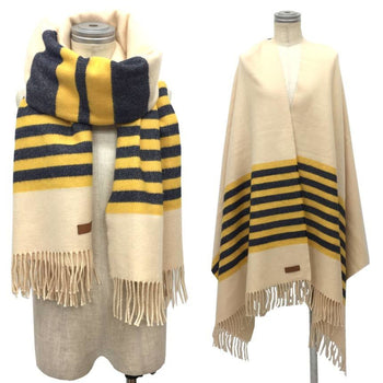 Hermes Hermes Cashmere Large Stole Shawl Ivory X Navy Yellow Blanket