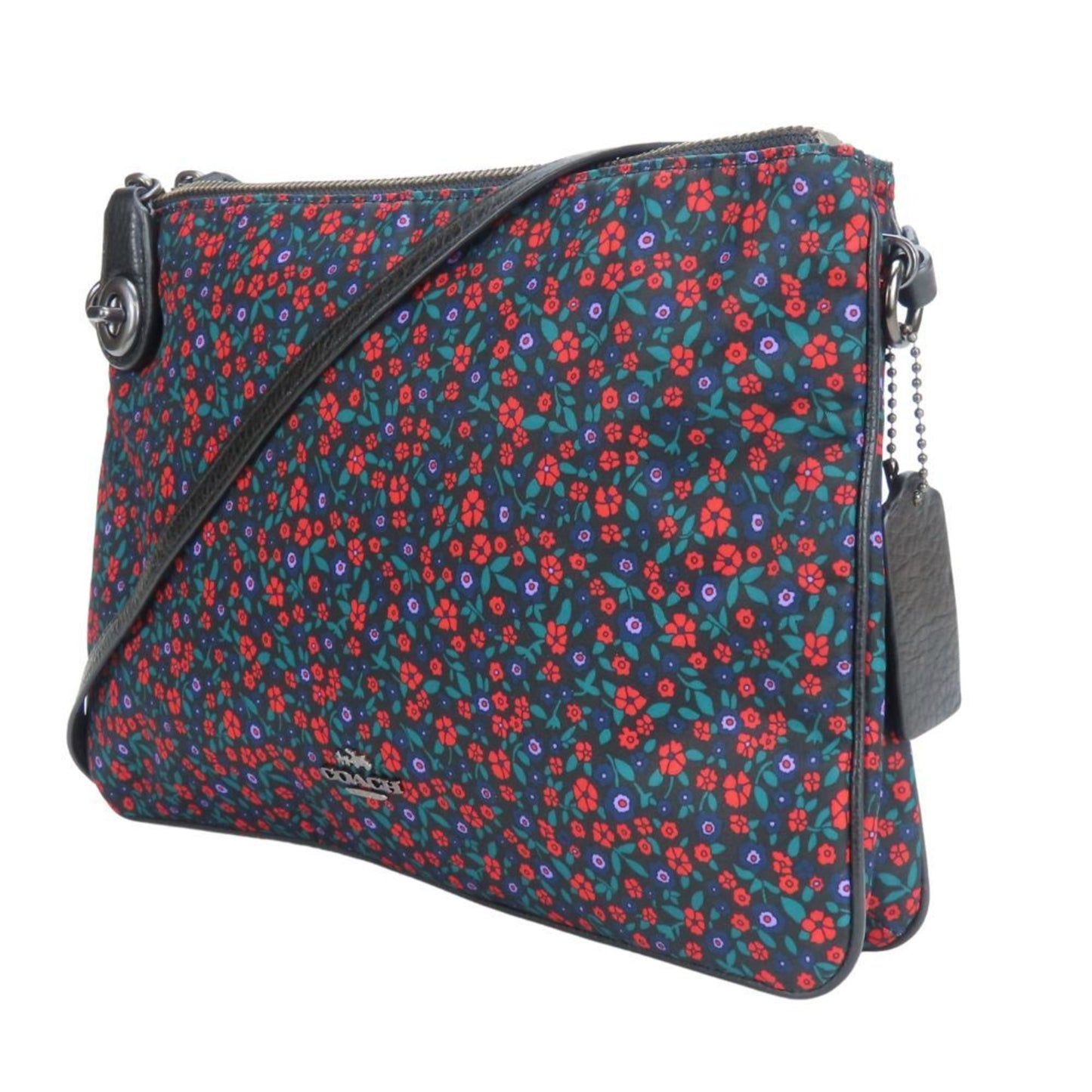 Coach Shoulder Bag F59436 Nylon Leather Black Multicolor Flower
