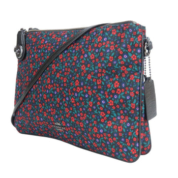 Coach Shoulder Bag F59436 Nylon Leather Black Multicolor Flower
