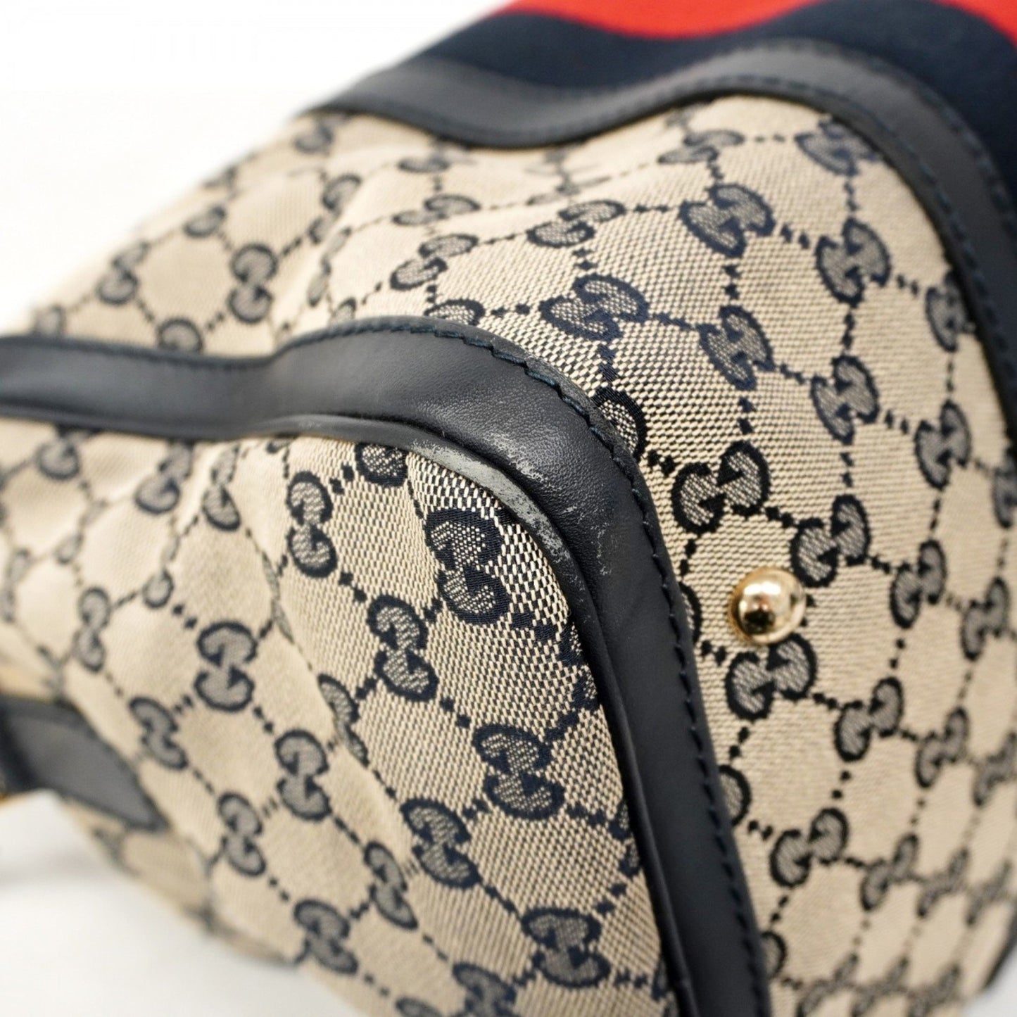 Gucci Gg Canvas Handbag 247205 Navy Champagne 2-Way Bag