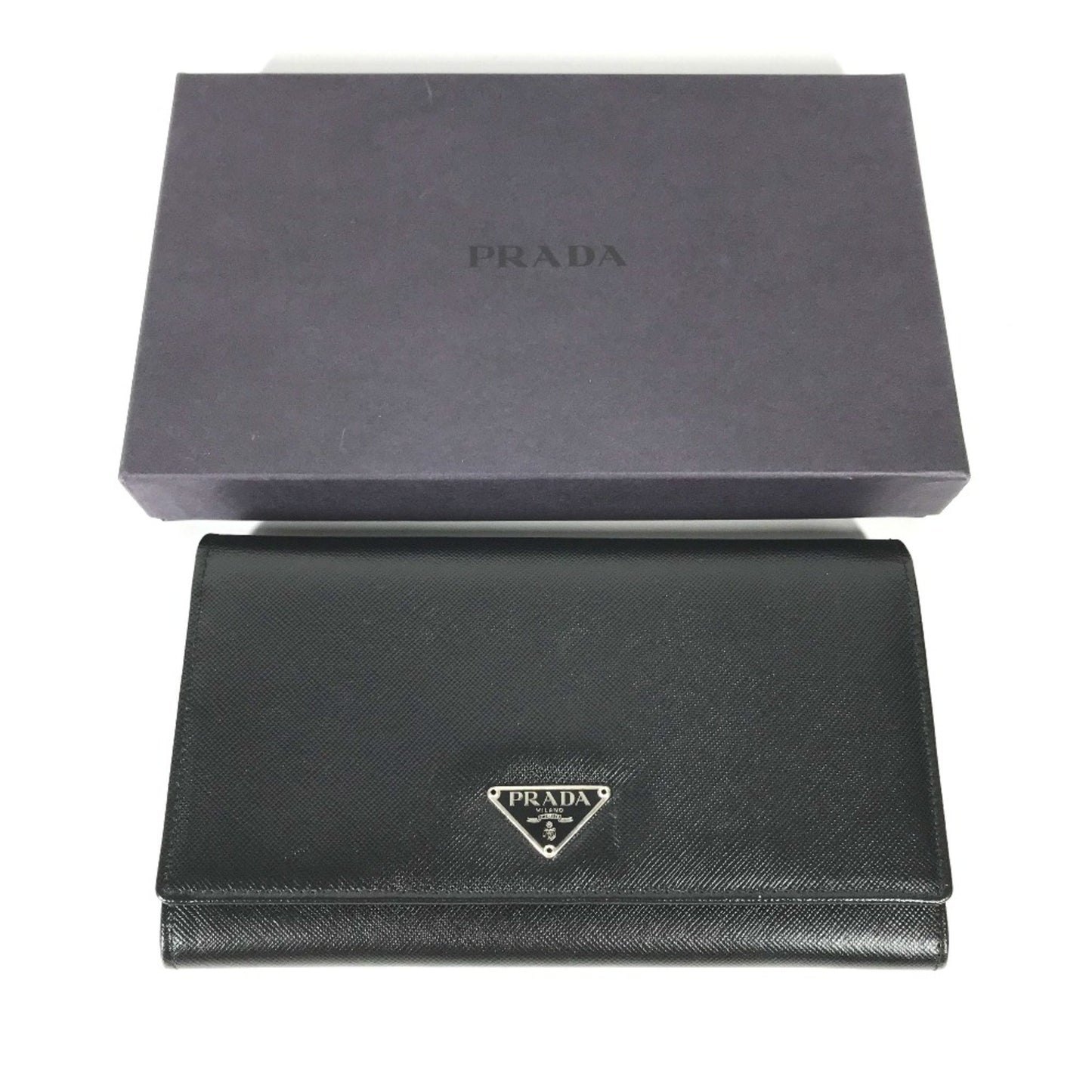 Prada M608A Triangle Logo Triangle Logo Plate Bifold Long Wallet Black