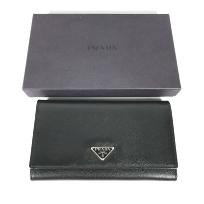 Prada M608A Triangle Logo Triangle Logo Plate Bifold Long Wallet Black