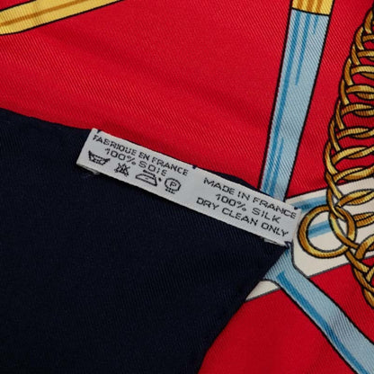 Hermes Carr 90 Eperon D'Or Golden Spur Scarf Muffler Navy Multicolor Silk