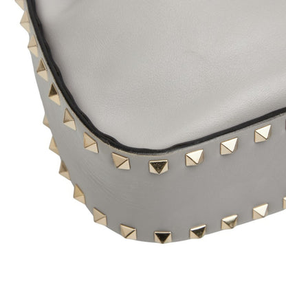 Valentino Rockstud Drawstring Shoulder Bag In Gray Leather