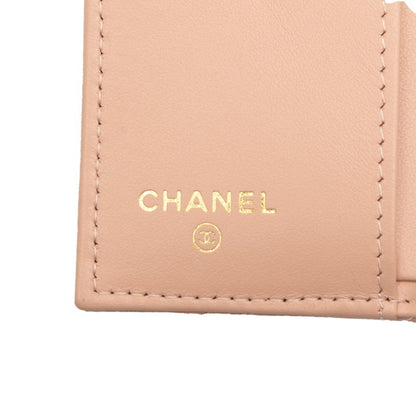 Chanel Matelasse Coco Mark Tri-Fold Wallet In Pink Caviar Skin