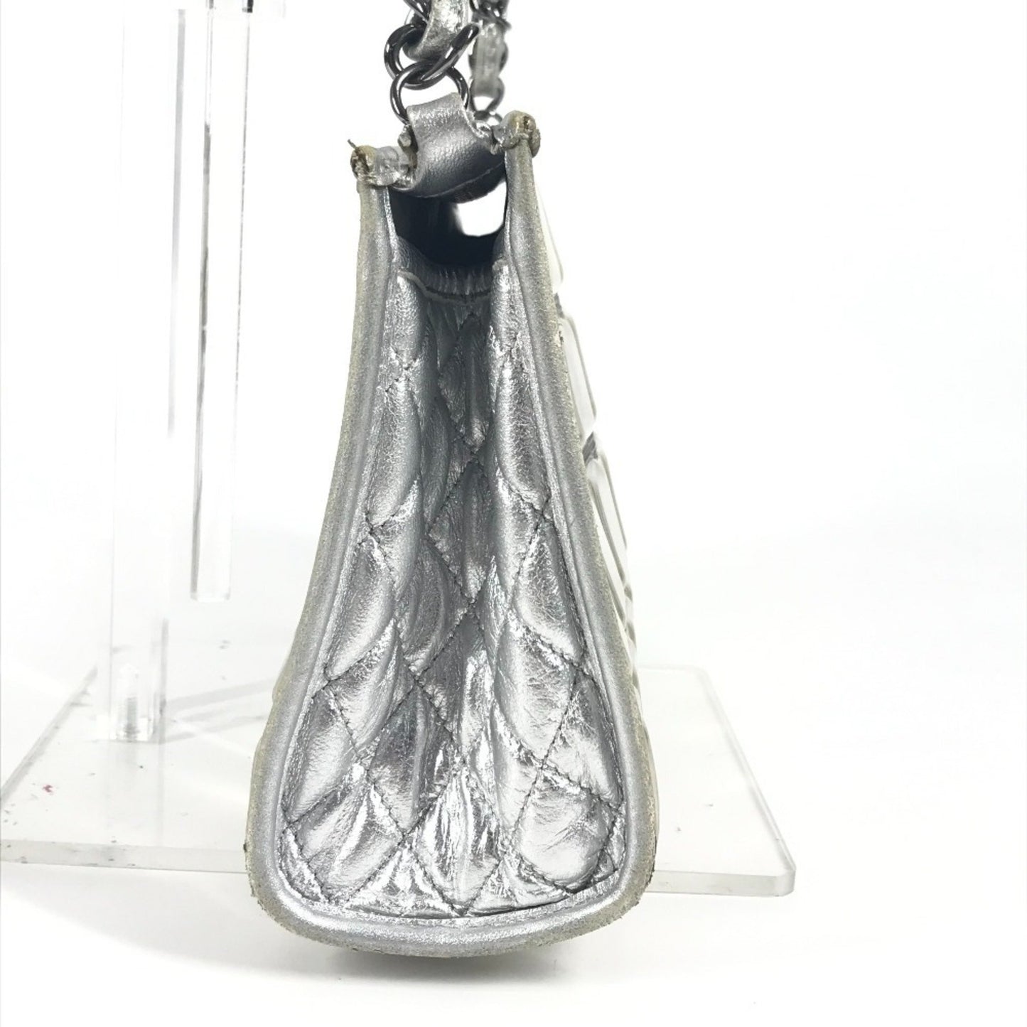 Chanel Cc Coco Mark Logo Ice Cube Chain Shoulder Bag In Silver Leather