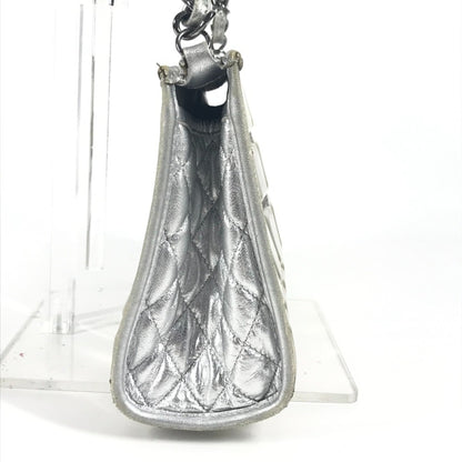 Chanel Cc Coco Mark Logo Ice Cube Chain Shoulder Bag In Silver Leather