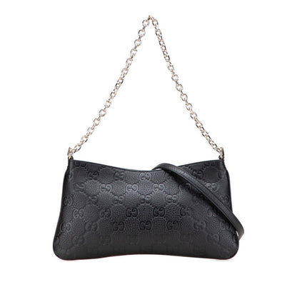Gucci Gg Emblem Medium Chain Handbag/Shoulder Bag 2Way 815277 Black Leather