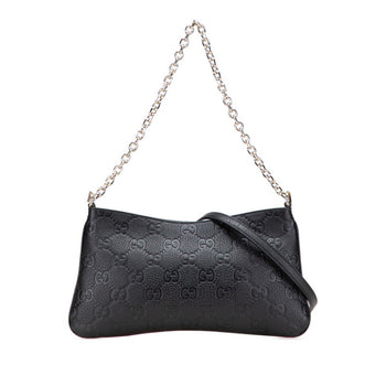 Gucci Gg Emblem Medium Chain Handbag/Shoulder Bag 2Way 815277 Black Leather