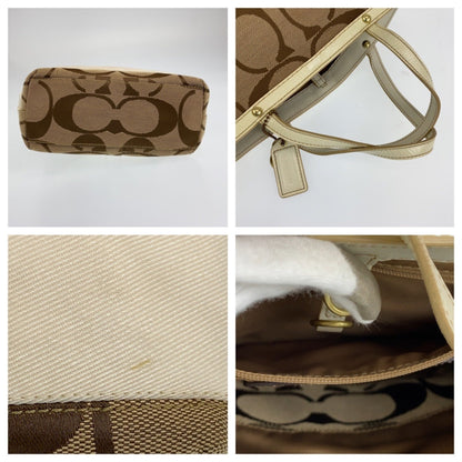 Coach Signature Beige White Gold Hardware Leather Canvas B0767-10123 Tote Bag Handbag