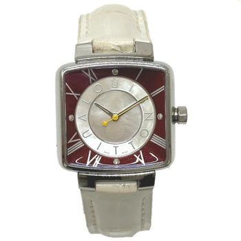 Louis Vuitton Q221J Quartz Wristwatch Silver Wine Red Based