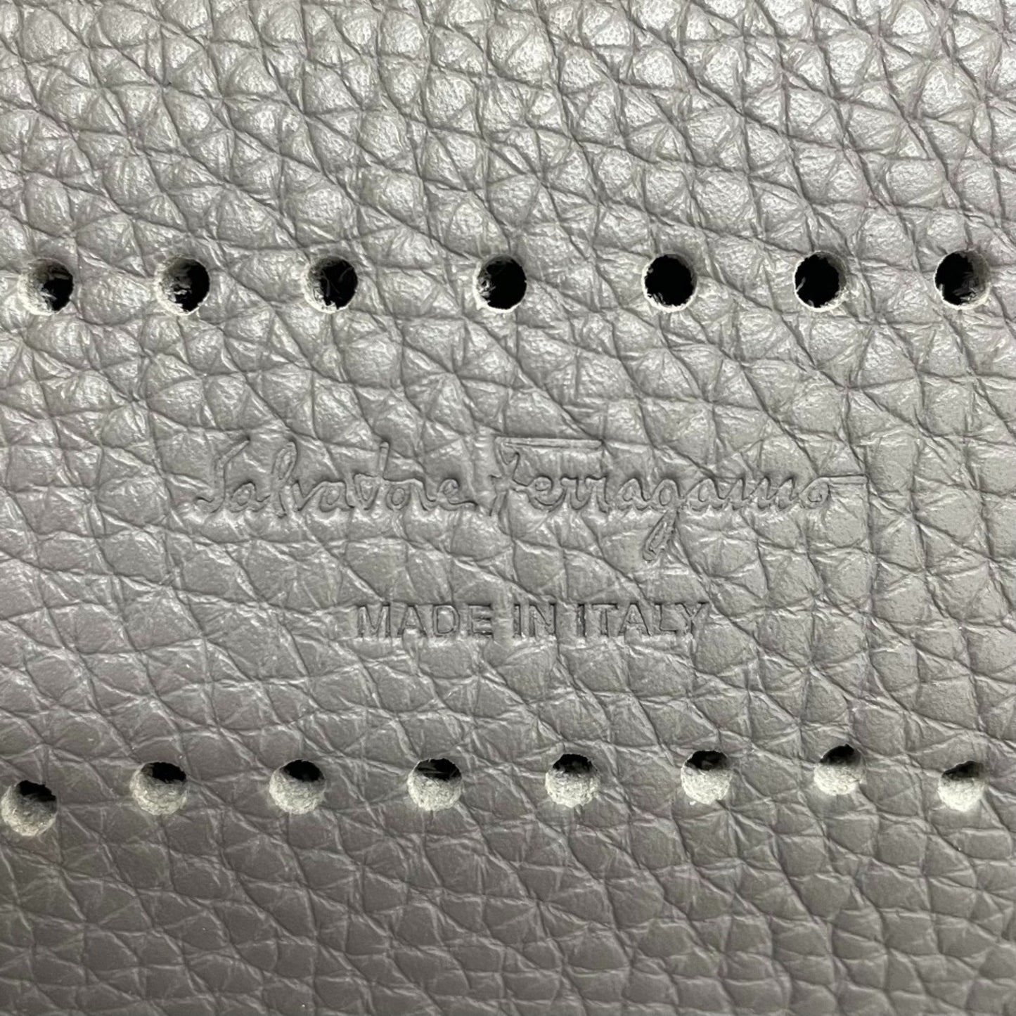 Salvatore Ferragamo Marta Punching Gancini Leather 2Way Shoulder Bag Tote Grey