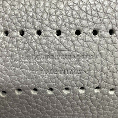 Salvatore Ferragamo Marta Punching Gancini Leather 2Way Shoulder Bag Tote Grey