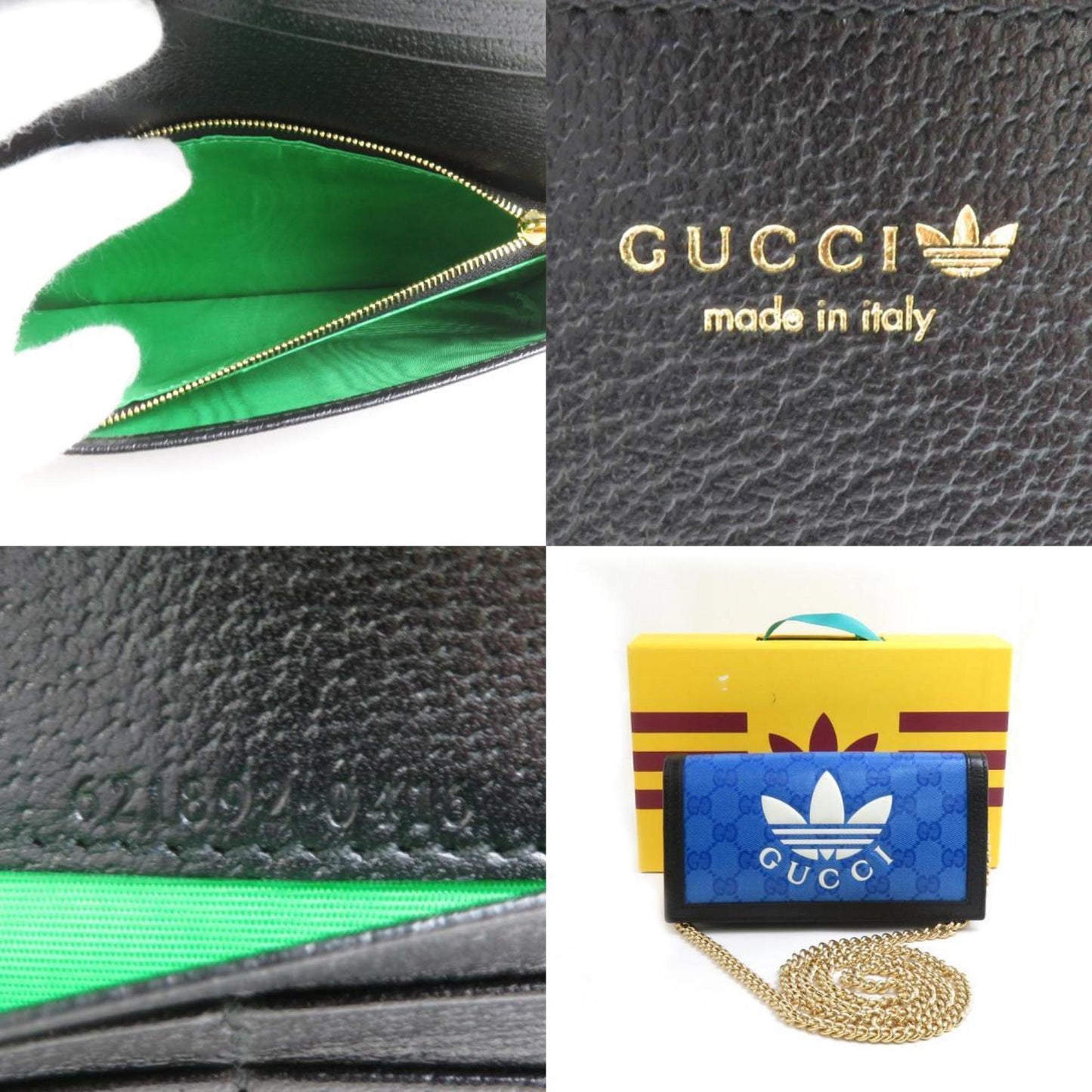 Gucci Wallet Chain Adidas Collaboration Leather Blue X Black White