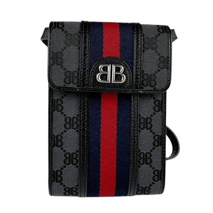 Balenciaga Shoulder Bag Balenciagaxgucci The Hacker Project Phone Canvas Leather Black Grey Silver