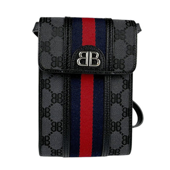 Balenciaga Shoulder Bag Balenciagaxgucci The Hacker Project Phone Canvas Leather Black Grey Silver