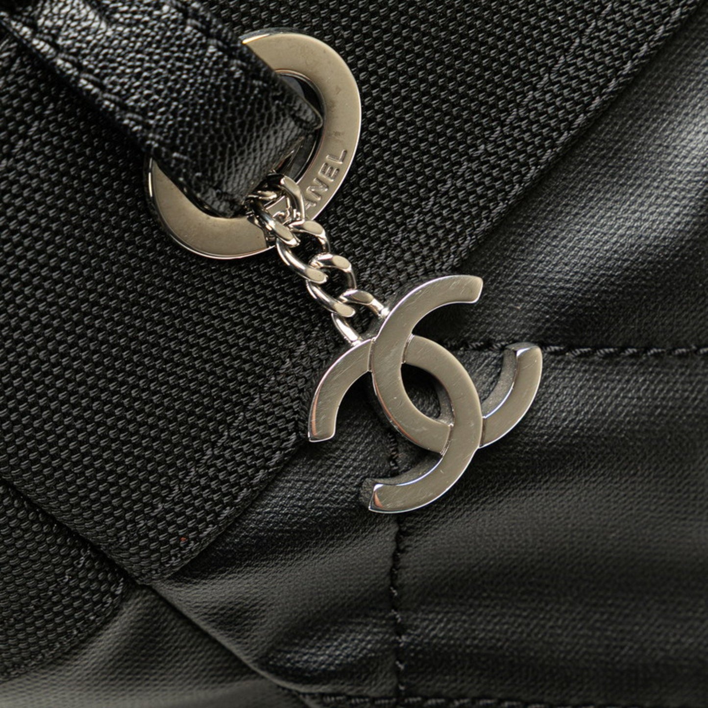 Chanel Paris Biarritz Tote Pm Bag Shoulder Black Leather Coated Canvas