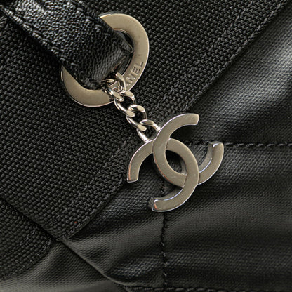 Chanel Paris Biarritz Tote Pm Bag Shoulder Black Leather Coated Canvas