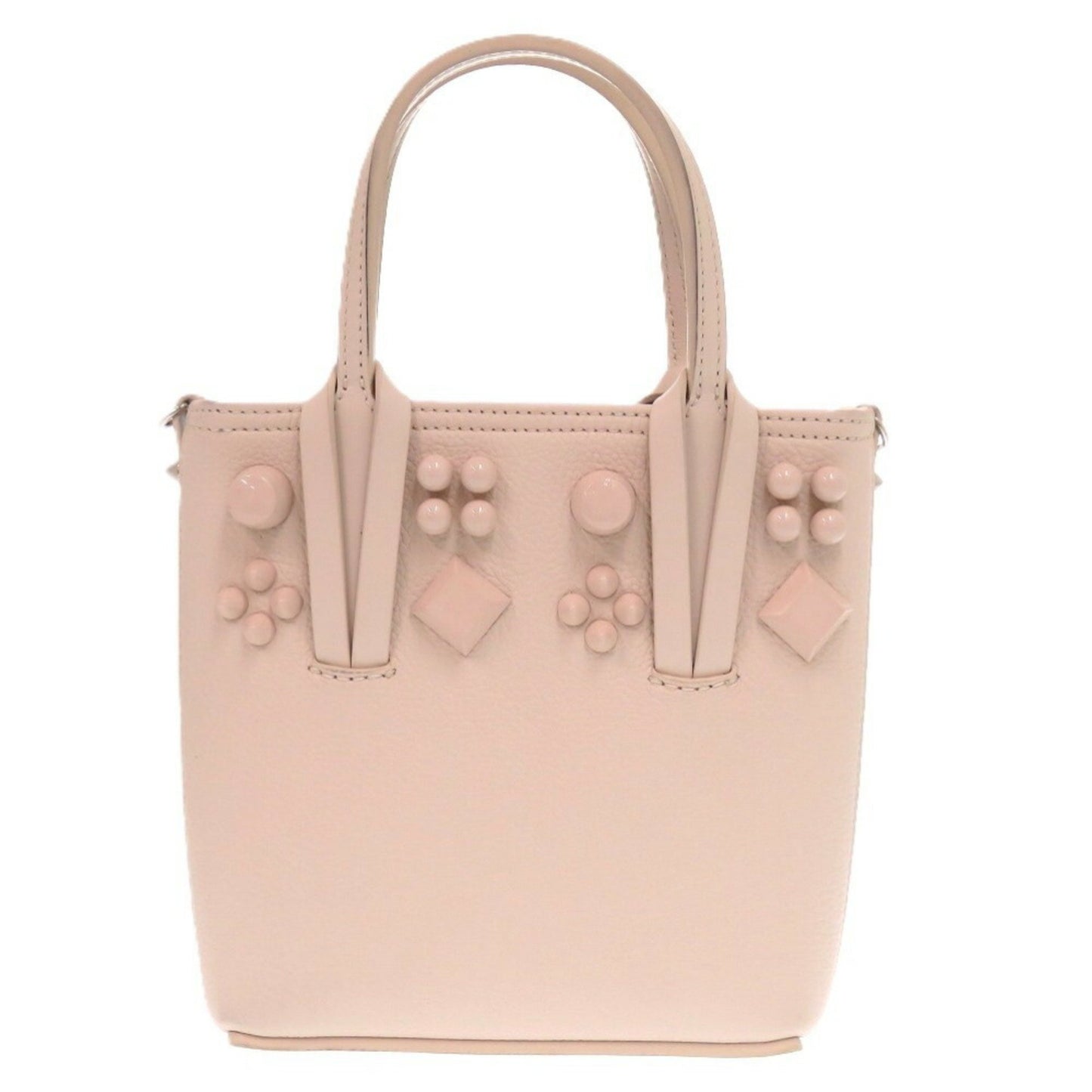 Like New Christian Louboutin Painted Cabata Mini Calfskin Leather Tote Bag In Pink Beige