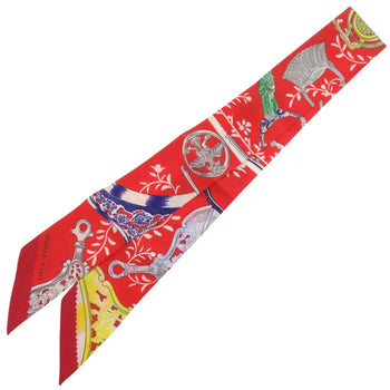 Herms Twilly Etriers Remix Armor Remix Silk Red Scarf Muffler 0128 Hermes