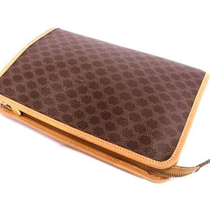 Celine M12 Macadam Clutch Bag In Brown Leather
