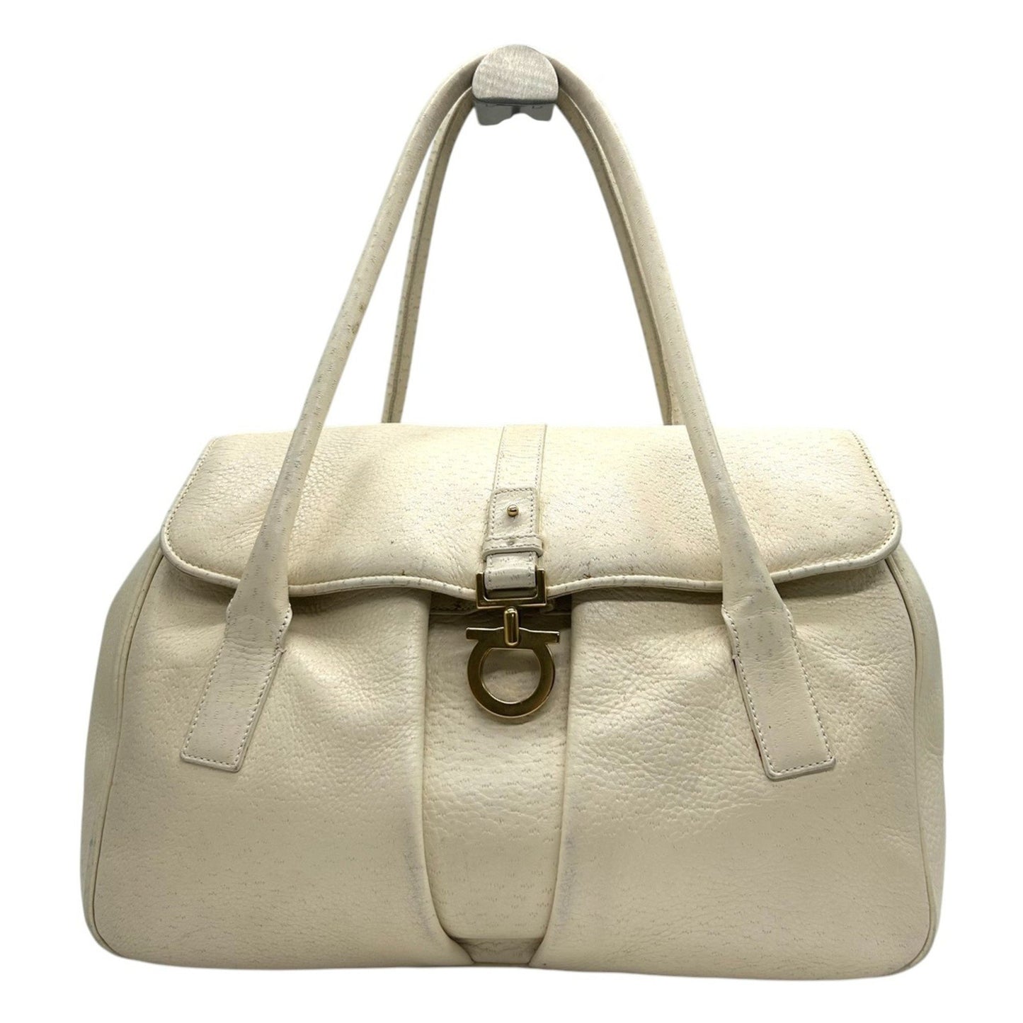 Salvatore Ferragamo Gancini Leather Tote Bag In White With Gold Hardware