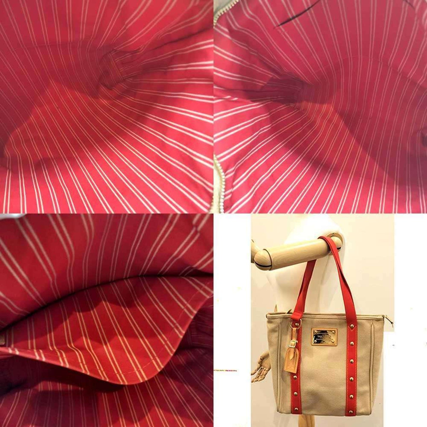 Louis Vuitton Antigua Cabas Mm Beige X Red Studs