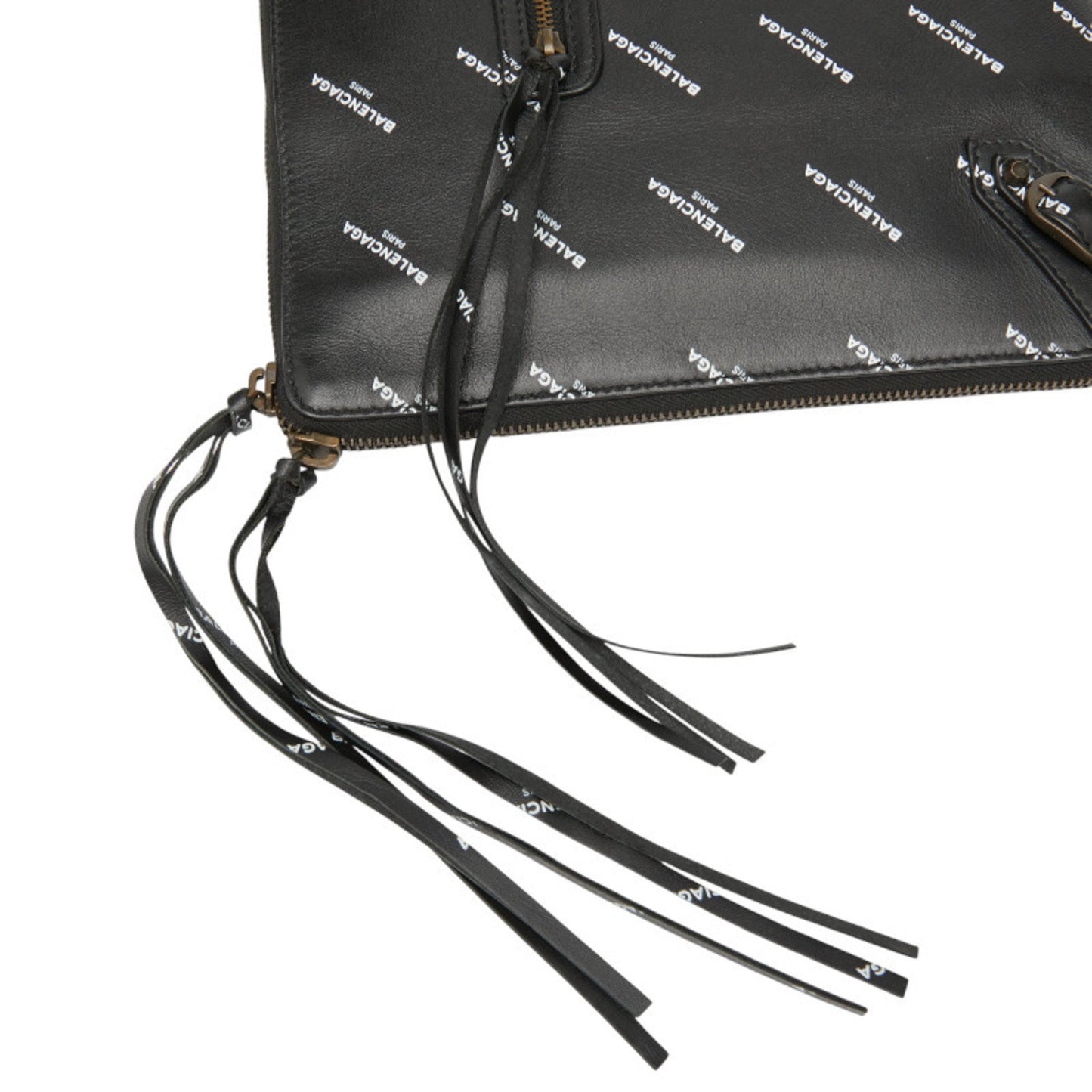 Balenciaga Logo Print Clutch Bag 362967 Black Leather