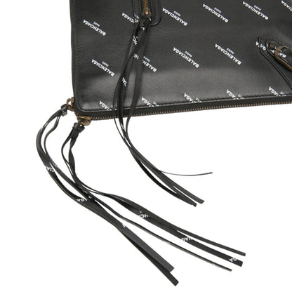 Balenciaga Logo Print Clutch Bag 362967 Black Leather