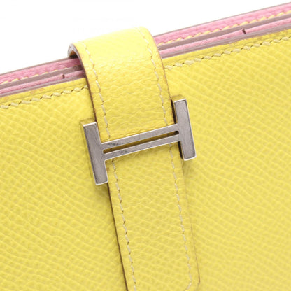 Hermes Herms Bearn Soufflet Verso Lime Mauve Silvestre Bifold Long Wallet