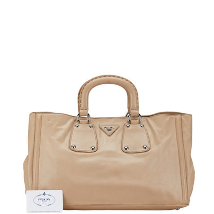 Prada Triangle Plate Handbag Beige Leather