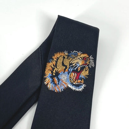Gucci Tiger Embroidery Animal Accessory Silk Necktie