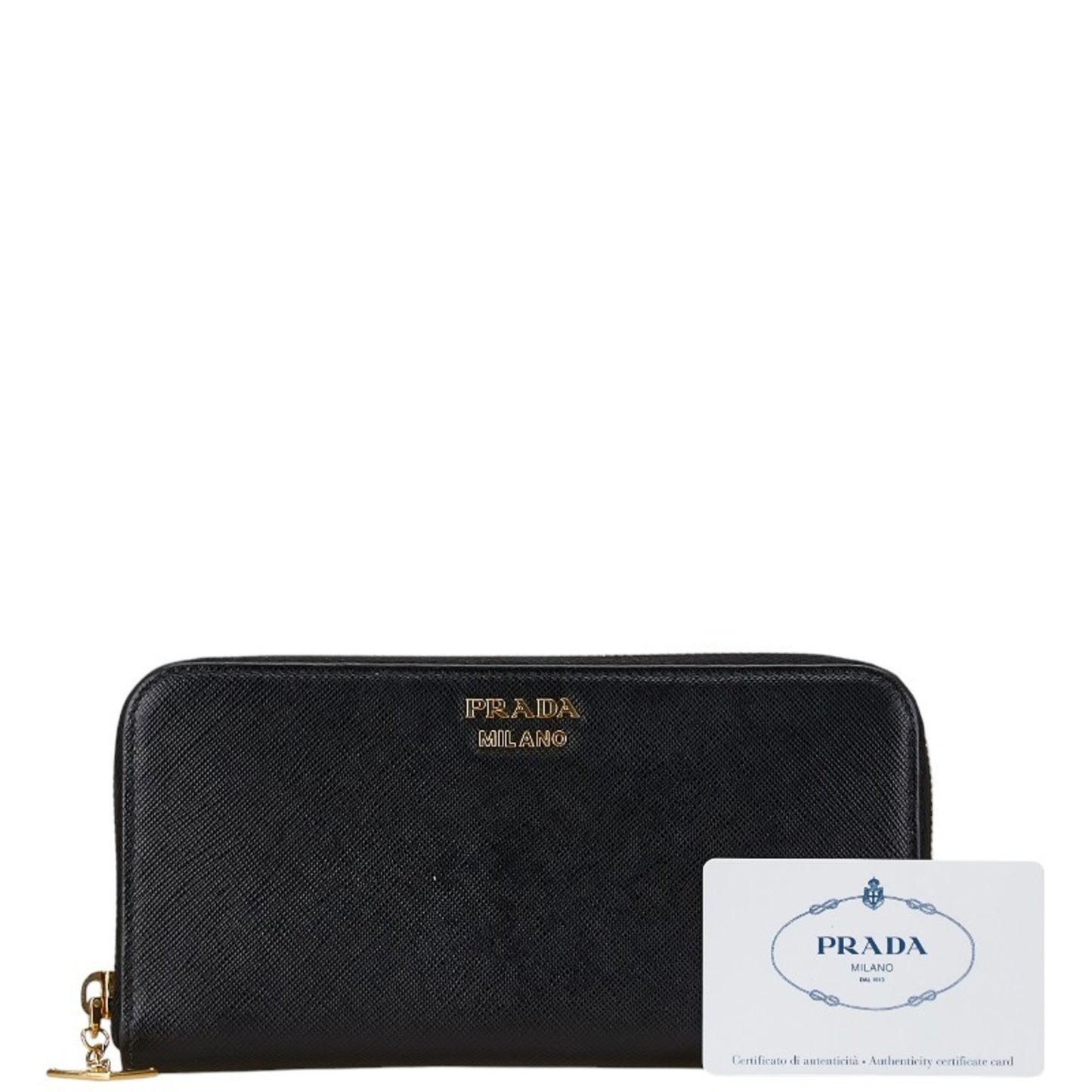 Prada Round Long Wallet 1Ml506 Black Leather