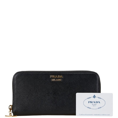 Prada Round Long Wallet 1Ml506 Black Leather