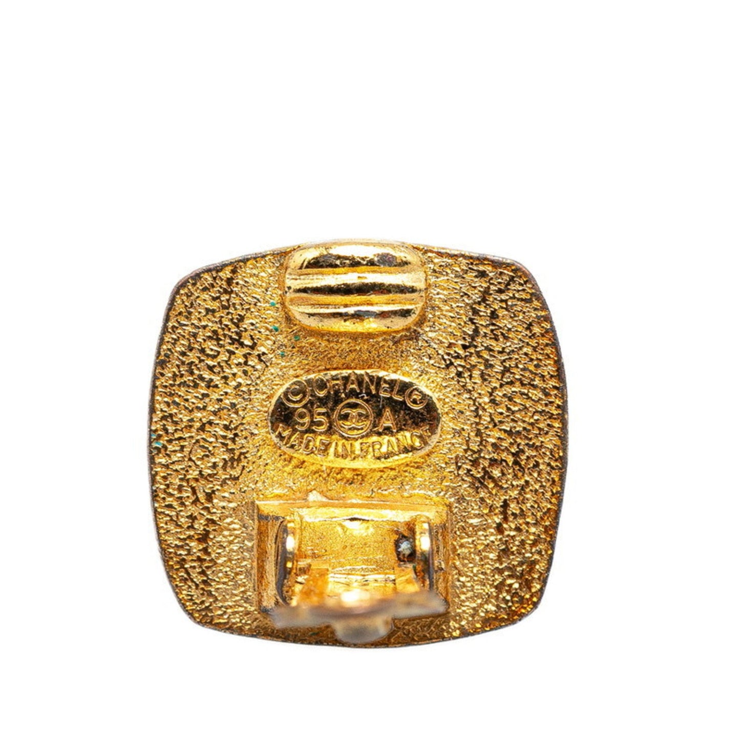 Chanel Coco Mark Earrings Gold Black Plated