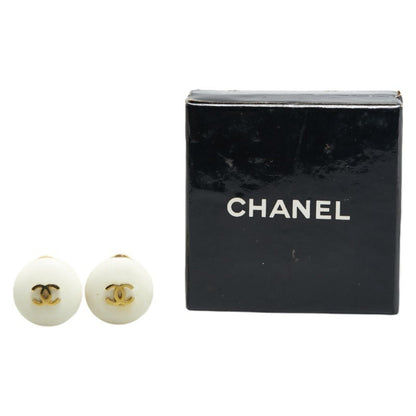 Chanel Coco Mark Earrings White Gold Plated Resin