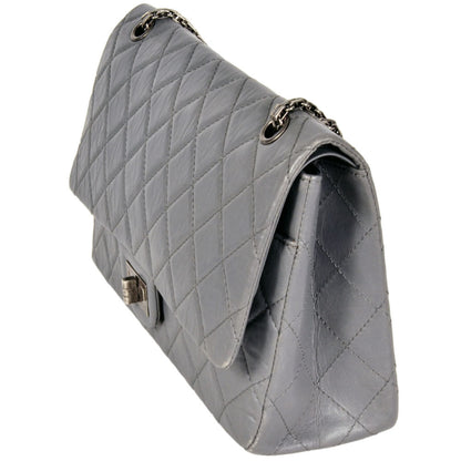 Chanel Matelasse Double Flap Chain Shoulder Bag Leather 2.55 Grey