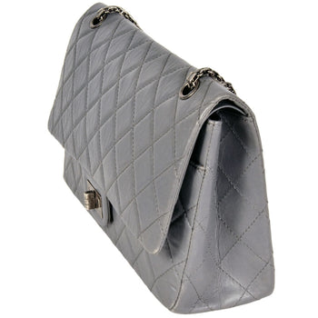 Chanel Matelasse Double Flap Chain Shoulder Bag Leather 2.55 Grey