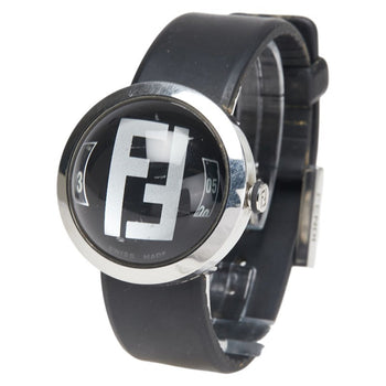 Fendi Bousra Watch 8010G Quartz Movement Black Dial Stainless Steel Rubber
